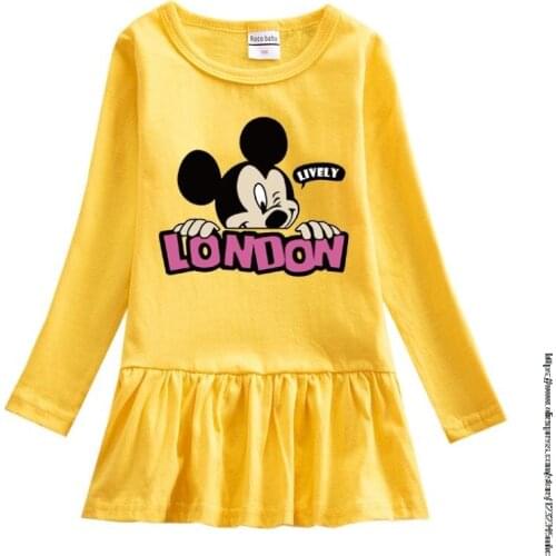 Disney Mickey Girls Dresses Long Sleeve Baby Girls Autumn Winter Dresses Kids Cotton Clothing Casual Dresses for 2-8 Years