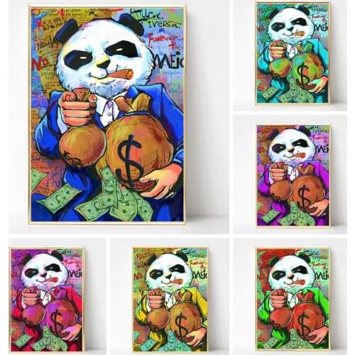 Graffiti Motivational Posters Lovely Kungfu Panda Work Hard To Money Print Canvas Painting Living Room Wall Art Decor Pictures