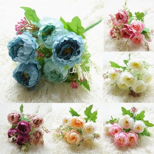 Silk Peony Artificial Flowers Rose Wedding Home DIY Decor High Quality Big Bouquet Foam Accessories Craft White Fake Flower