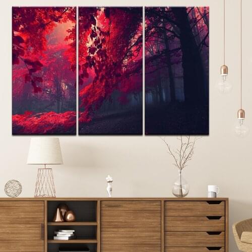 Canvas Painting Red woods red maple leaf 3 Pieces Wall Art Painting Modular Wallpapers Poster Print for living room Home Decor