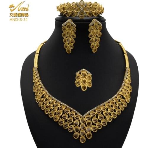 ANIID Jewelery Set Necklace Sets For Women Earrings Rings Bracelet Indian Dubai African Hawaiian Bridal Gold Ethiopian Jewelry