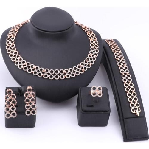 African Jewelry Sets Fine Women Wedding Gold Color Crystal Necklace Set Fashion Bridal Bracelet Earrings Ring Accessories