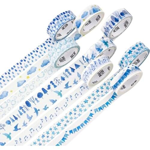 Creative Blue Notes Raindrops Forest Flags Stars Clouds Decorative Washi Tape Diy Scrapbooking Masking Tape School Office Supply