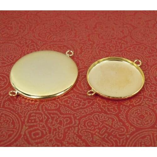New Golden Plated Round Bezel Cups w/ 2 Loops Cabochon Base Pendant Caps Connectors for DIY Bracelet Pendant Jewelry Making