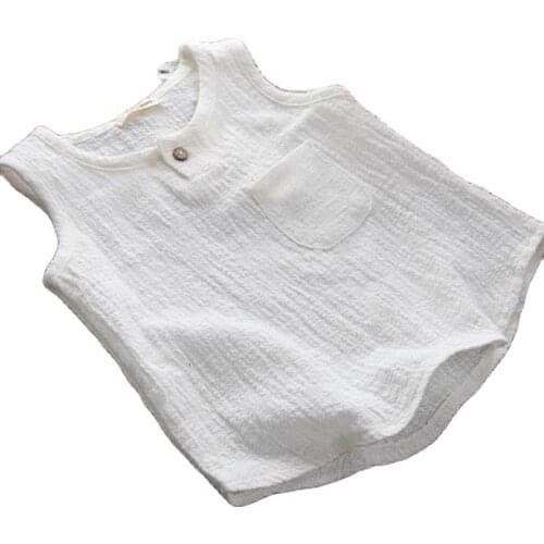 Summer Cotton Linen Boys Girls Baby T-shirt Vest Solid Color Breathable Children Sleeveless Tops Toddler Clothes 3- 8Y