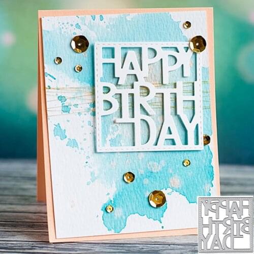 Happy Birthday Metal Cutting Die Stencil Template for DIY Scrapbooking Paper Album Card Making Craft Punch Square Frame Dies