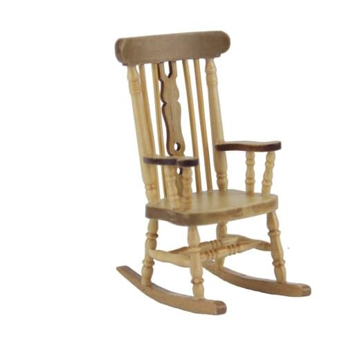 Dollhouse 1/12 Scale Miniature Scene Wood Color Rocking Chair Model