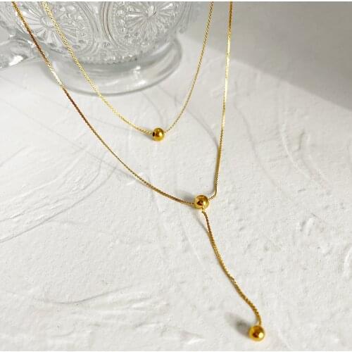 Monlansher 2 Layered Thin Chain Steel Balls Pendant Necklace Titanium Steel Chain Choker Minimalist Classy Necklaces Jewelry