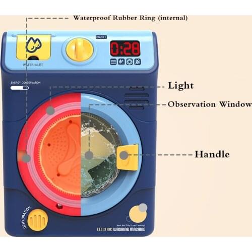 Montessori Childrens Washing Machine Toy Set Pretend Play Electronic Mini Drum Can Rotate kinetic Energy With Water Girls Gift