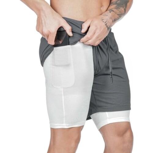 Mens 2 in 1 Running Shorts Men Security Pockets Leisure Shorts Quick Drying Sport Shorts Built-in Pockets Hips Hiden Pockets