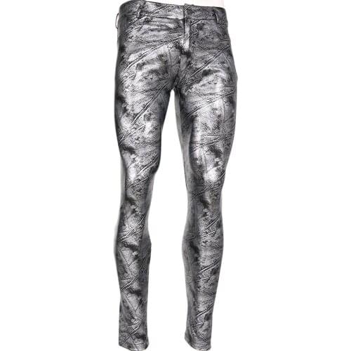 Men Winter Trousers Faux Leather PU Skinny Pencil Pants Cotton Lining Soft Breathable Skinny Leggings Printed Add Velvet Trouser