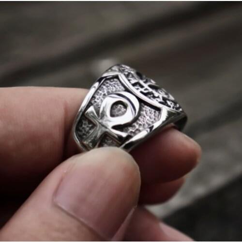 Juno Egyptian Pharaonic eye Horus amulet motorcyclist ring mens Cross SilveryRing Egyptian ring