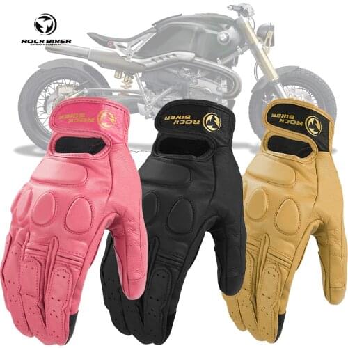 2020 New Vintage Goat Leather Motorcycle Gloves Bicycle Yellow Universal Vintage Scooter Chopper Full Finger Gloves Men Women S