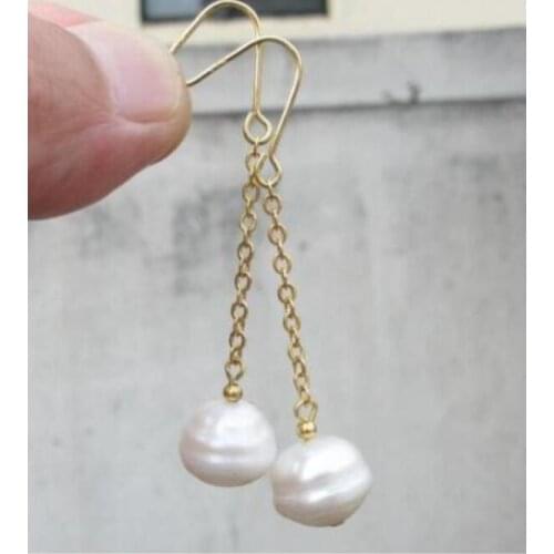 NEW AAA 11-12MM SOUTH SEA WHITE DANGLE PEARL EARRINGS