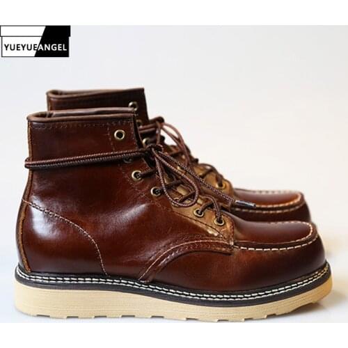Autumn Winter Genuine Leather Motorcycle Boots Fashion Retro Lace Up Boots High Quality Round Toe Male Casual Shoes Footwear