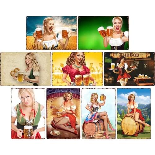 Pin Up Girl Beer Plates Plaque Metal Vintage Garage Posters Bar Pub Tin Plates Decoration Tin Signs 20x30cm