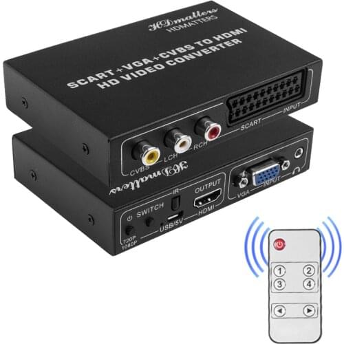 HDMI Scart Converter Adapter HDMI to SCART VGA CVBS HD Video Converter Switcher & RCA VGA CVBS SCART to HDMI Video AV Splitter