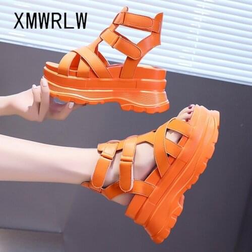 XMWRLW Womens Summer Sandals PU Leather Casual High Heels Female Shoes Summer Sandals Rubber Sole Women Wedges Shoes Sandal