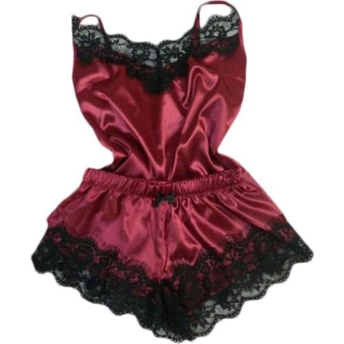 Sexy Women Silky Velvet Lace Strap Vest Top Shorts Sleepwear Outfit comfortable to wear Suitable for the night in honeymoon