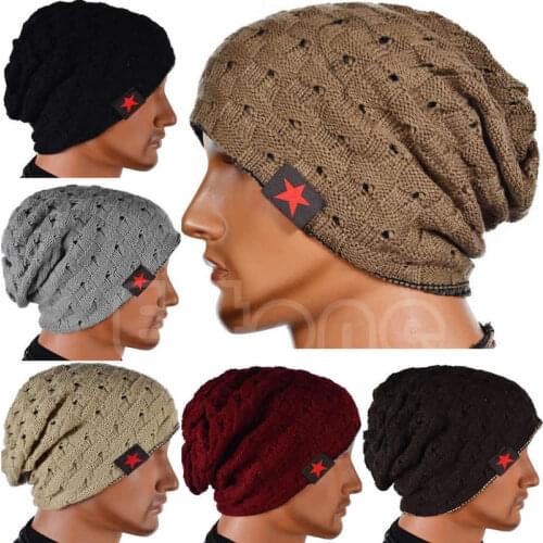 Winter Warm Men Star Skull Chunky Hat Women Knit Beanie Reversible Baggy Snow Cap Male Oversize Cap Warm Causal Accessories