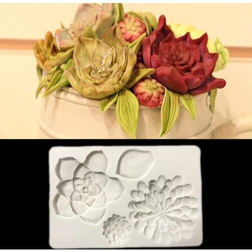 Succulents Flowers Fondant Cake Silicone Mold Chocolate Candy Mould Biscuits Pastry Molds Baking Cake Decorating Tools Clay Soap