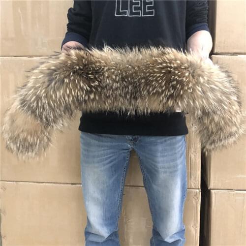 Natural Fur Collar 100% real Raccoon Fur Scarf For Mens Womens kids Parkas Coats Male furs Collars Black 50 60 70 90 cm