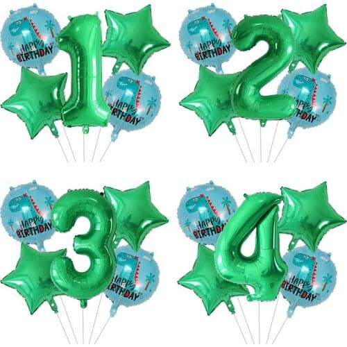 5pcs/set 18inch Star Cartoon Dinosaur Foil Balloons Dino Green 30inch Number Globos Happy Birthday Party Decoration Kids Toys