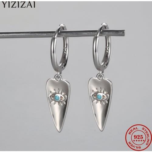 YIZIZAI Romantic Love Hoop Earrings Turquoise Punk Demon Evil Eyes 18K Women 925 Sterling Silver High Quality Daily Accessory