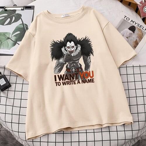 I Want You To Write A Name Death Note Printed Womans T-Shirts Home Quality Top Brand Crewneck Tshirt Vintage Fit Womans T Shirts