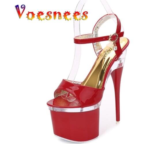 Voesnees Steel Tube Dancing Shoes Women 2021 Summer New High Heel Peep Toe Sandals Heel 15-18cm Thick the Bottom 18cm High Nigh