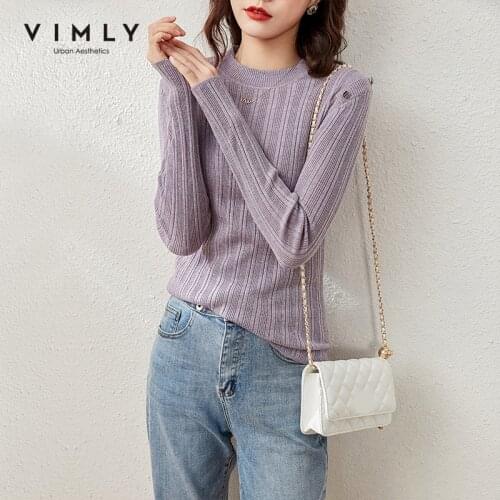 VIMLY Spring Sweater For Women Fashion Solid Half Turtleneck Knitted Tops Casual Full Sleeve Slim Outwear Female Sweaters F6635