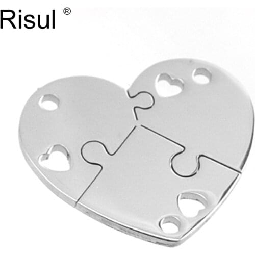 3 in 1 Heart Jigsaw puzzle interlocking set necklace charms for family friends stainless steel mirror polish 10pcs