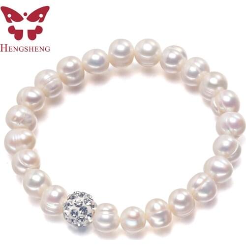 100% White 8-9mm Baroque Natural Freshwater Pearl Strand Bracelet for Women Wedding Bridesmaid Gift, Customized Pearl Bracelet
