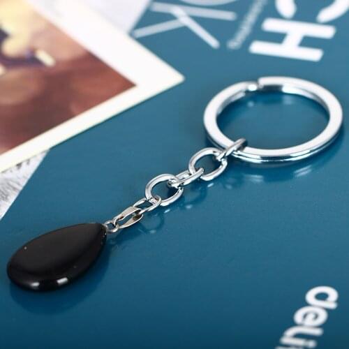 12 Pc/Lot Black Quartz Nature Stone Jewelry Water Drop Crystal Keychain Family Lovers Friends Girl Key Ring Wedding Party Gifts