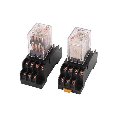 2Pcs 35mm DIN Rail Mount 14 Pin 3PDT 3NO 3NC Coil Power Relay AC110V HH54P