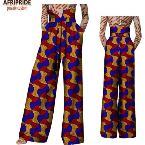 2020 african pants for women plus size wear trousers customzied high waist full length back zipper pants with sashes A1821002