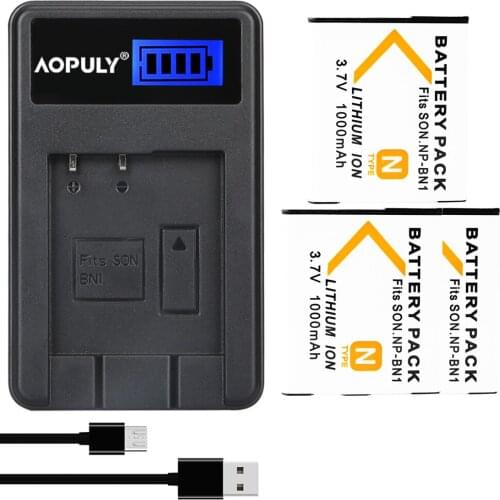AOPULY 3x NP-BN1 NPBN1 NP BN1 Camera Battery + LCD USB Charger for SONY DSC TX9 T99 WX5 TX7 W390 W380 W350 W360 QX100 W370 W730