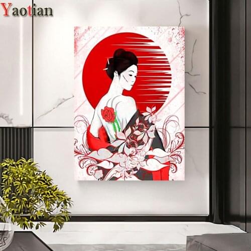 Diamond embroidery full round/square japanes geisha rose girl cross stitch diamond painting mosaic picture wall stickers decor