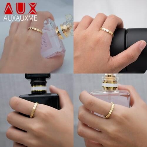Auxauxme Vintage Gold Color Rings Adjustable Size Stainless Steel Heart Star Women Rings Wedding Jewelry Gifts Dropshipping