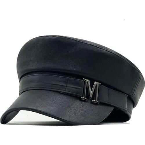 Beret Female Autumn Winter Hats For Women Ladies 100% Pu Leather Beret Cap Boina Feminina Gorras Bone Vintage England Black