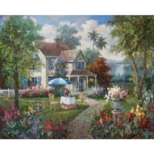 Free shipping Mediterranean style villa building garden oil painting canvas painting prints on canvas art decoration pictures