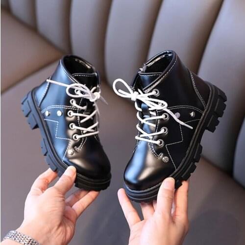Girls boots 2020 autumn new boys leather fashion Martin boots childrens kids ankle boots
