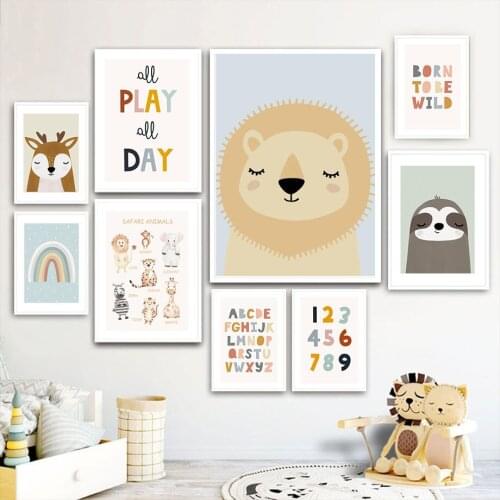 Number Alphabet Animal Giraffe Lion Rainbow Boho Wall Art Canvas Painting Nordic Posters And Prints Wall Picture Kids Room Decor