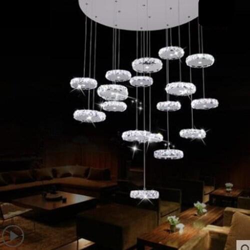 Duplex Floor Living Room LED Crystal Lamp Villa Large Chandelier Modern Stairs Crystal Chandelier Creative Long Chandelier led