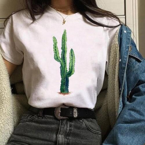 Cactus Printed Womens T-Shirt Harajuku Summer Female Top Tee For Lady Girl Funny Round Neck T-shirts Hipster Fashion