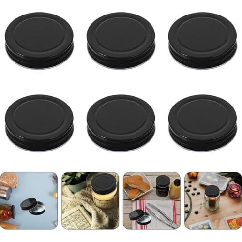 16pcs Tinplate Mason Jar Lids Mason Storage Jar Covers Caps Canning Caps (Black)
