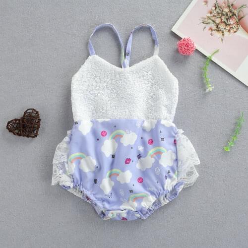 Summer New Baby Girl’s Casual Suspender Romper Princess Fashion Rainbow Print Sequin Lace Stitching Backless Triangle Jumpsuits