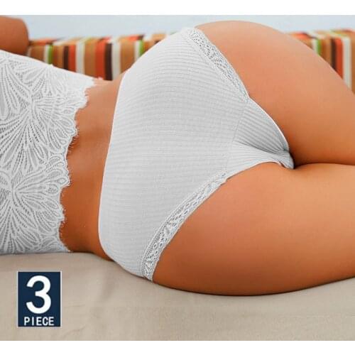 M-XXL 3PCS Cotton Underwear Womens Panties Set Comfort Underpants Floral Lace Briefs For Woman Sexy Low-Rise Pantys Intimates