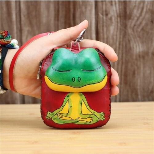 Leather small frog mini coin purse sun flower cowhide card bag key bag coin bag flower clutch bag children hand bag