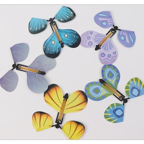 Newly 6 Pcs Magic Props Flying Butterflies Rubber Band Powered Surprise Toy for Children Wedding